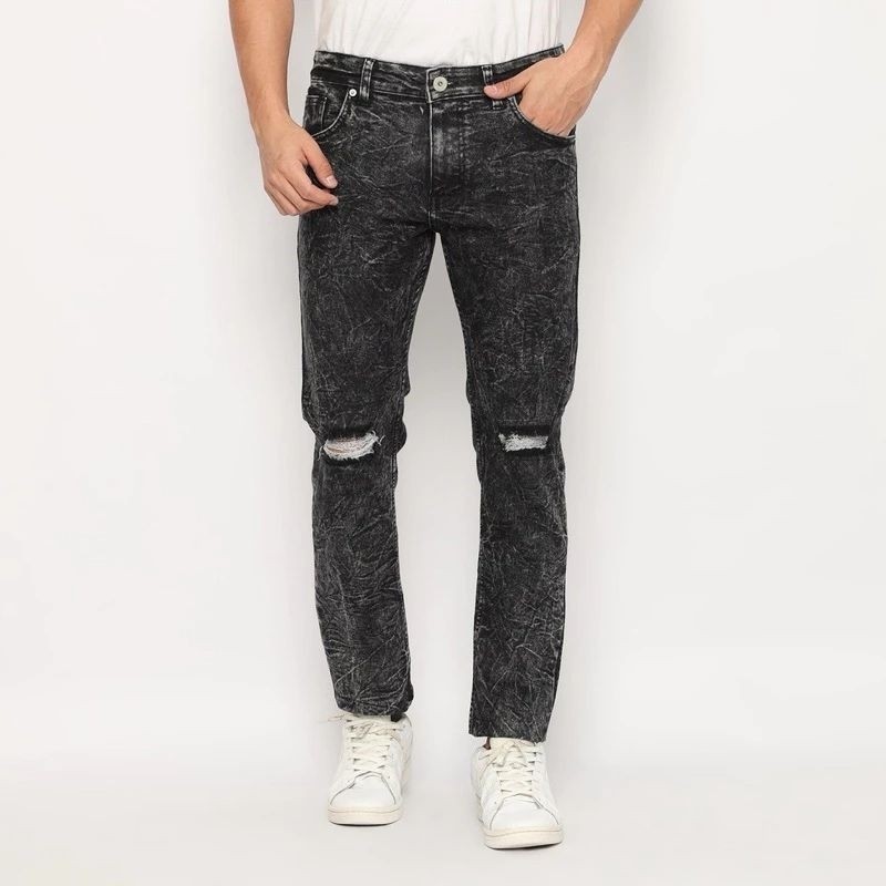 Celana jeans sobek pria yg paling kekinian- CELANA SOBEK JEANS PRIA  SNOW HITAM SNOW BLUE SOBEK LUTU