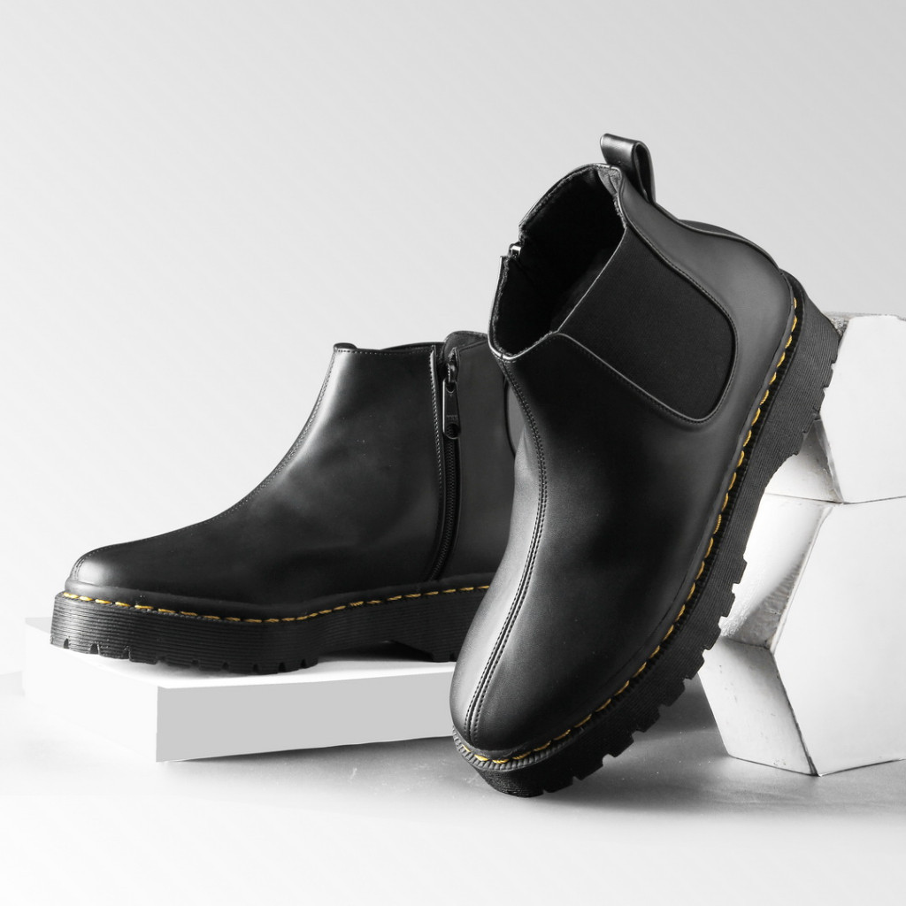 Nusa - CHELSEA BLACK Sepatu Boots Wanita Chelsea High Boots Slip On Formal Docmart ORIGINAL