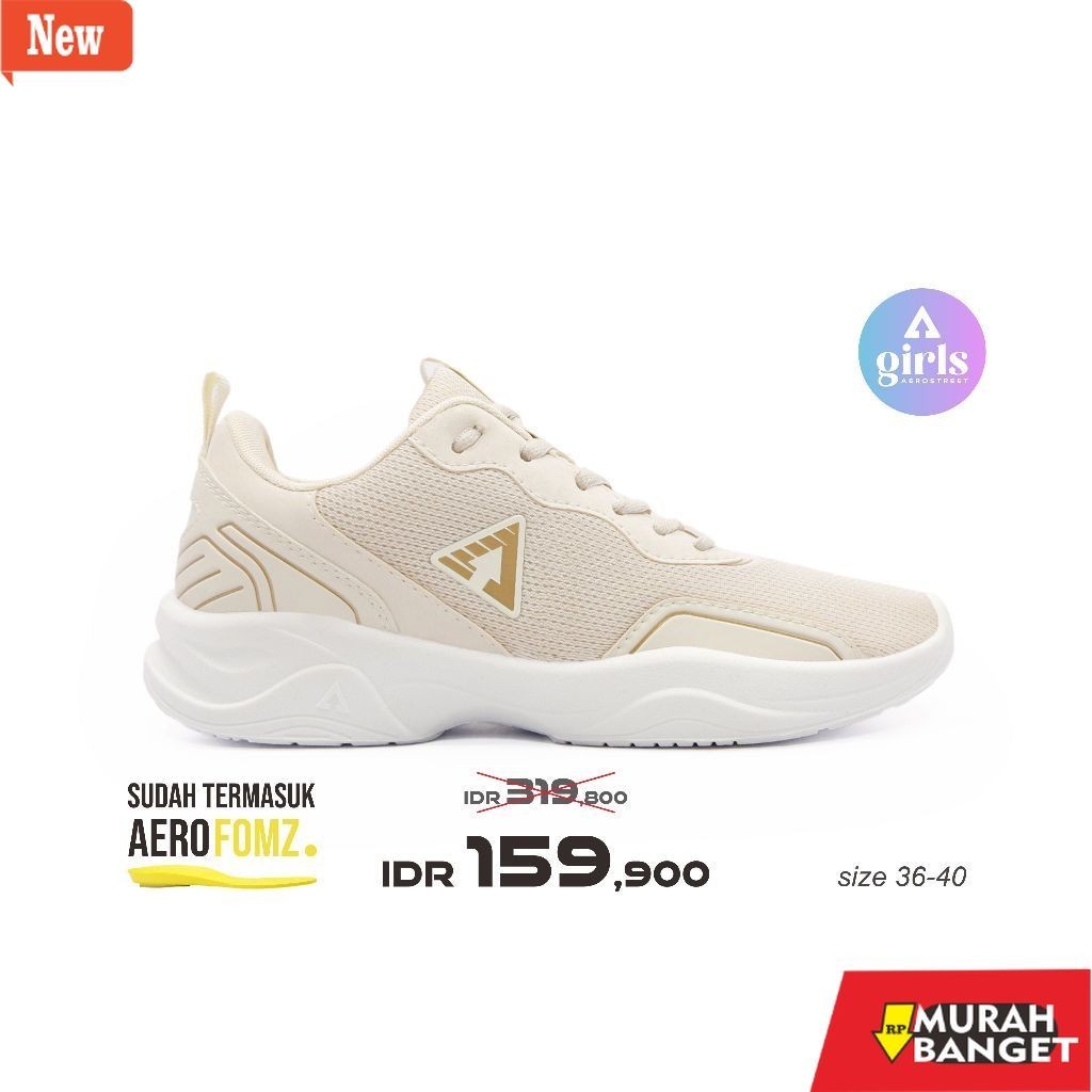 sepatu lari wanita rekomendasi Aerostreet 37-40 Jennie Putih Natural Emas - Sepatu Sneakers Casual P