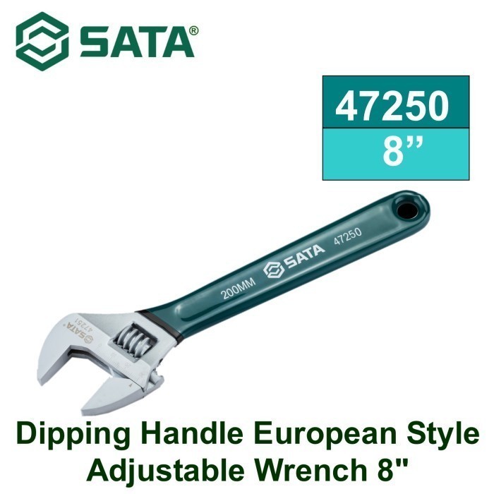 SATA 47250 Kunci Inggris Handle Karet 200 mm 8 Inch Dipping Handle European Style Adjustable Wrench