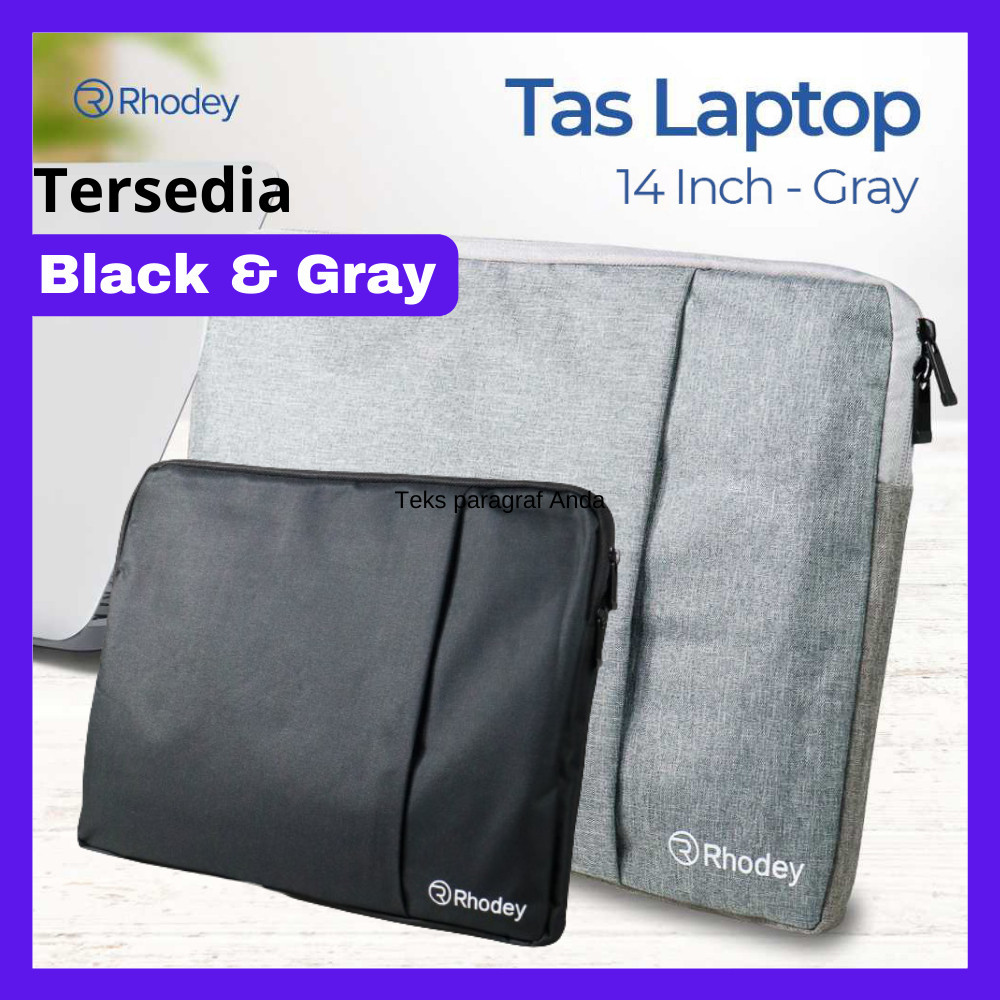 TokoMaspul-Rhodey Tas Laptop Sleeve Bag Case 14 Inch - Gray/Black Tas Laptop meredam benturan Melind