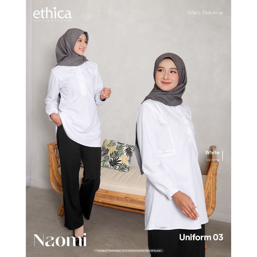 Ethica Tunik Putih Naomi Uniform 03 | Atasan Wanita Lengan Panjang Warna Putih Bahan Katun