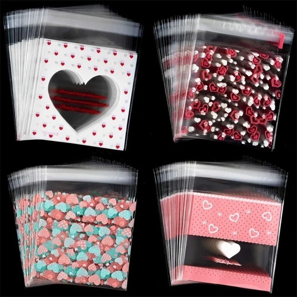 

100Pcs Plastic Packing Bags for Biscuits Candy Cookies Flower Self-Adhesive Bags Jewelry Party Gift Packaging