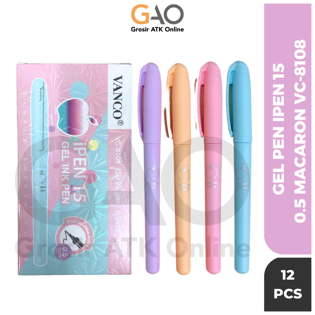 

( 1 Pack 12Pcs ) Pulpen Gel Ipen Warna Pastel Macaron 0.5 mm / Pena Gel Pen Ipen 15 VANCO VC-8108