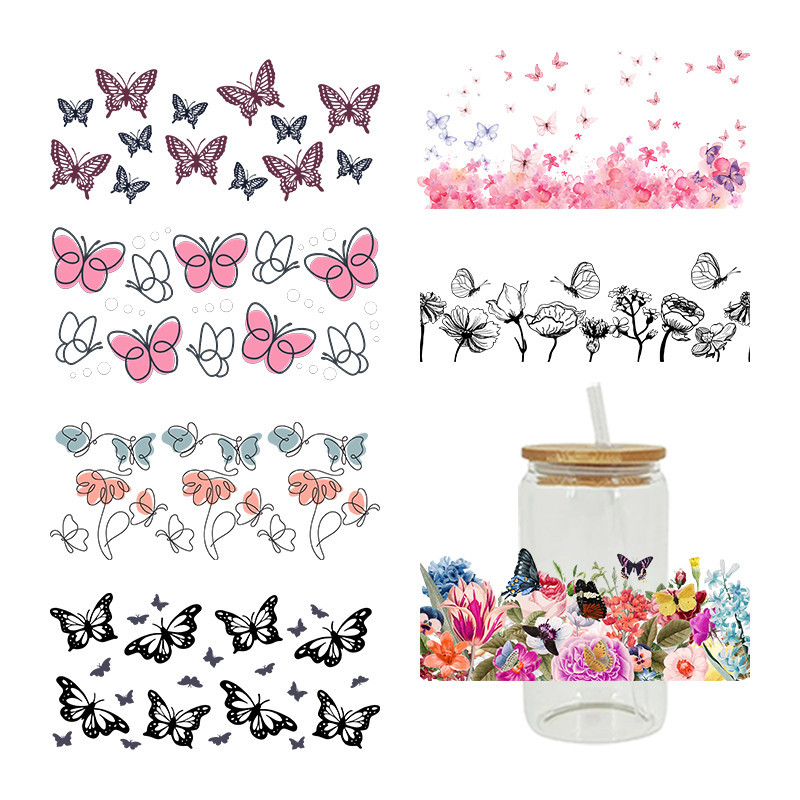

UV DTF butterfly Transfer Happy Juice Printed Sticker For The 16oz Libbey Glasses Wraps Bottles D1778