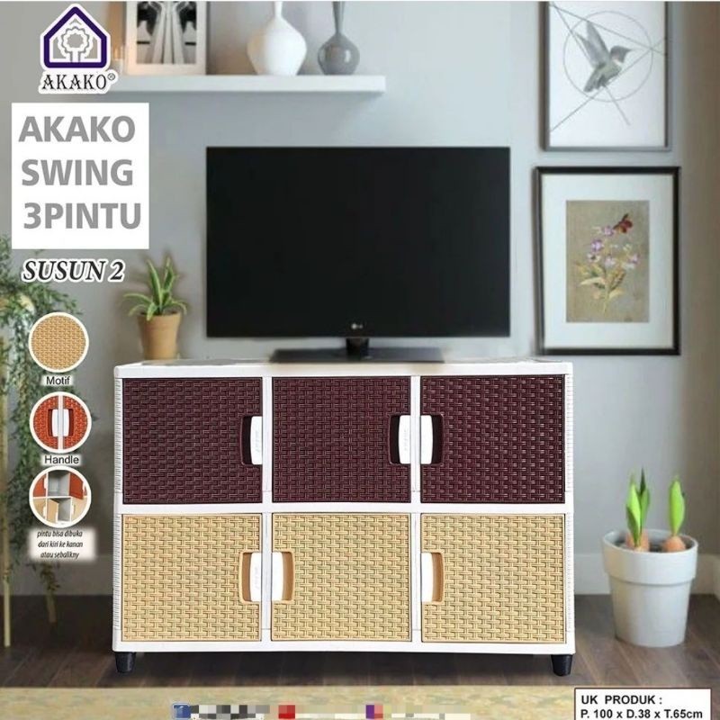 AW35RG AKAKO - PROMO TERBATAS FULL GARANSI  Lemari Pakaian Plastik Akako SWING Fancy 3 Pintu Jumbo M