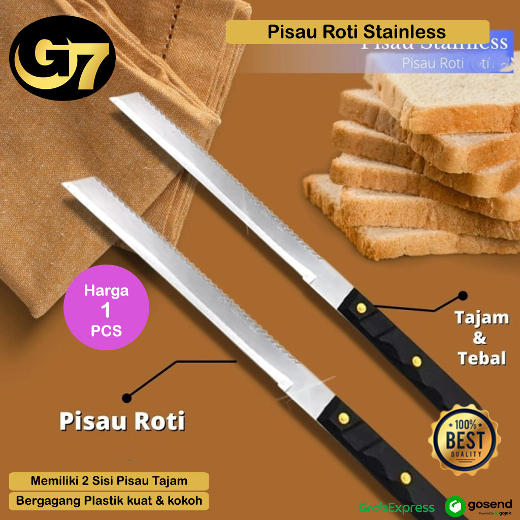 Pisau Roti Panjang Stainless Steel Pisau Roti Tawar Bakar Anti Karat Piso Potong Kue Gagang Panjang 