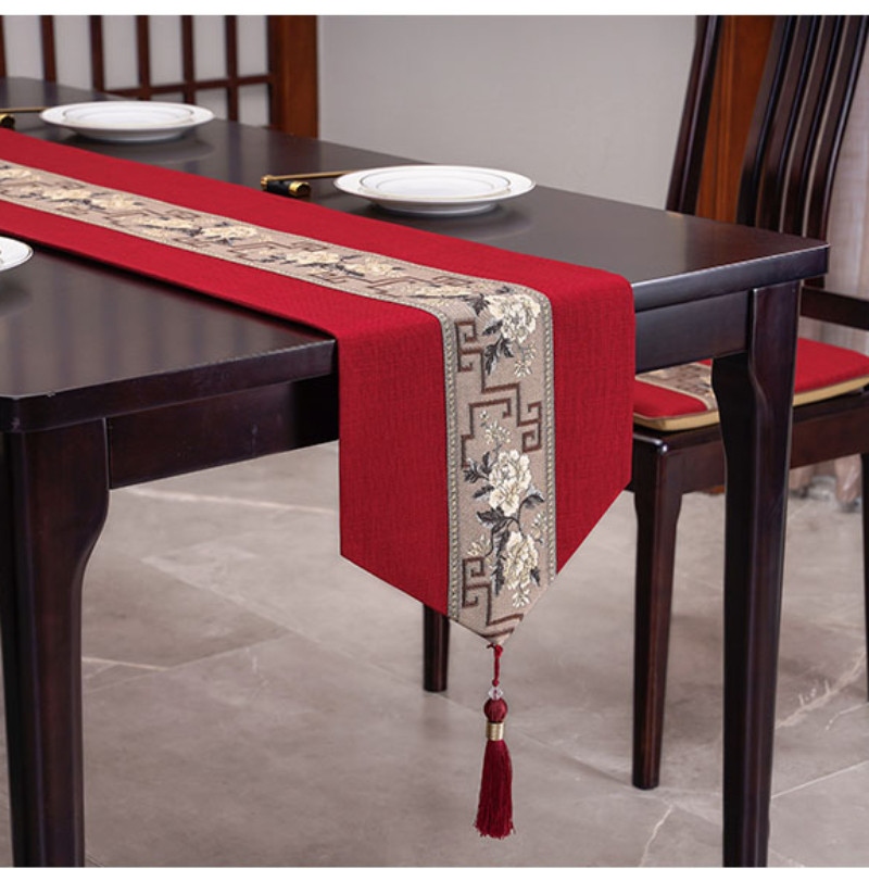 Chinese Style Table Runner Luxury Cotton Linen Jacquard Table Runners Decorative Bed Runner Classic 