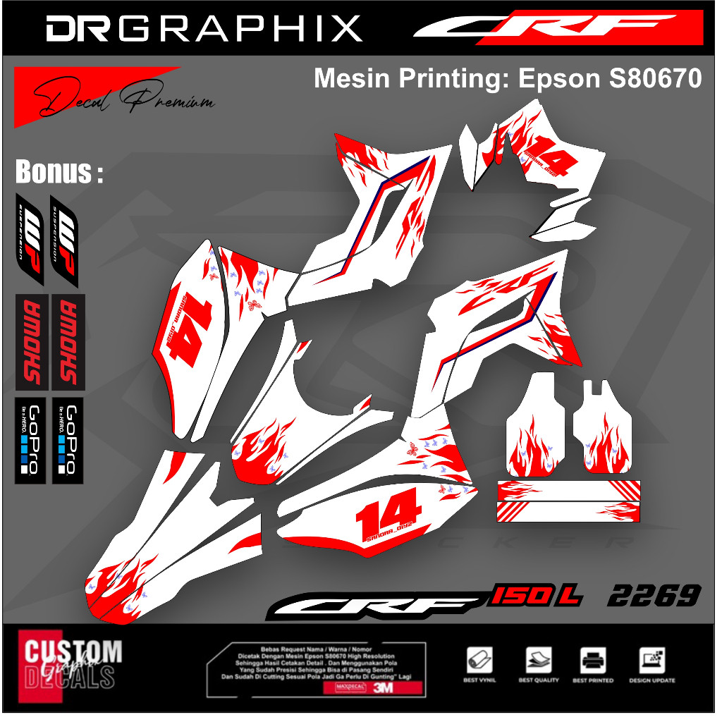Terbaru Decal Crf 150 l Full Body - Stiker Motor - Decal Stiker Crf - Merah, GLOSSY - Crf Motif Api