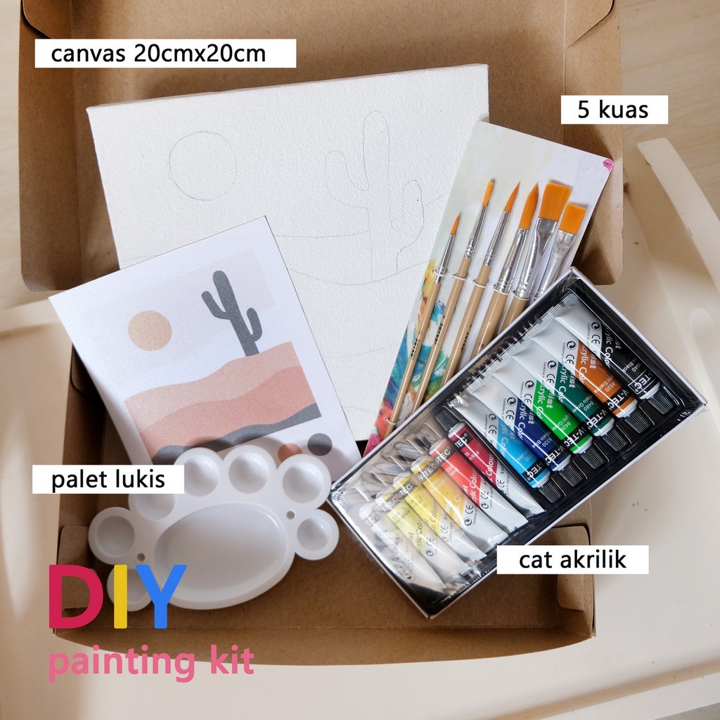 

murah banget Paket Melukis Aesthetic Paint By Number 20 x 20 painting kit Komplit hig quality