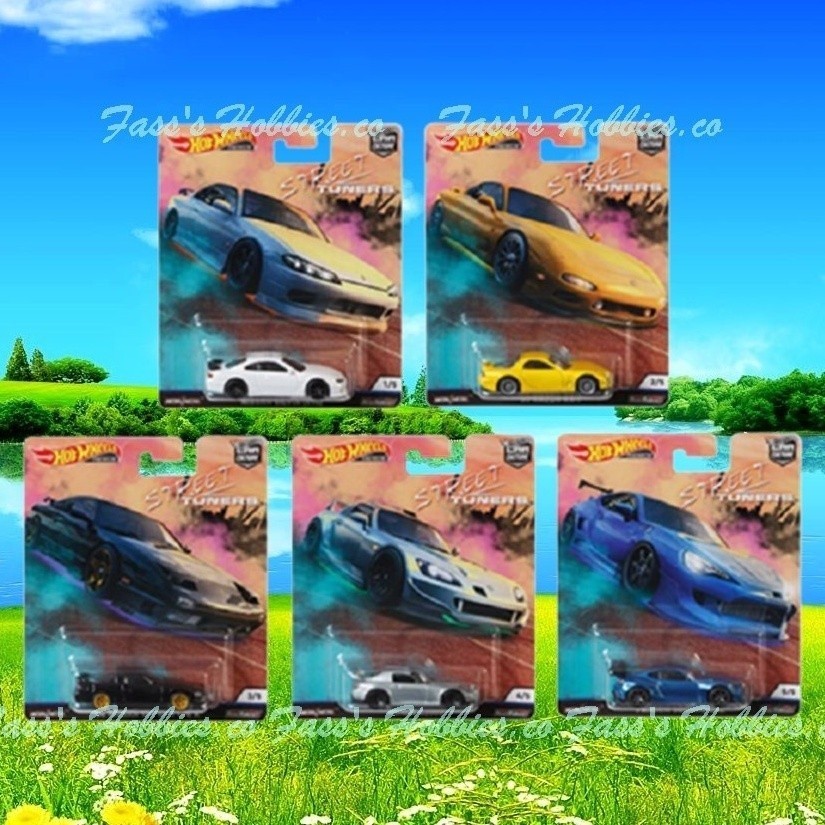 HOT WHEELS STREET TUNERS COMPLETE SET OF 5 JDM with RUBBER TYRE RX7 SILVIA S15 SUBARU BRZ NISSAN 180