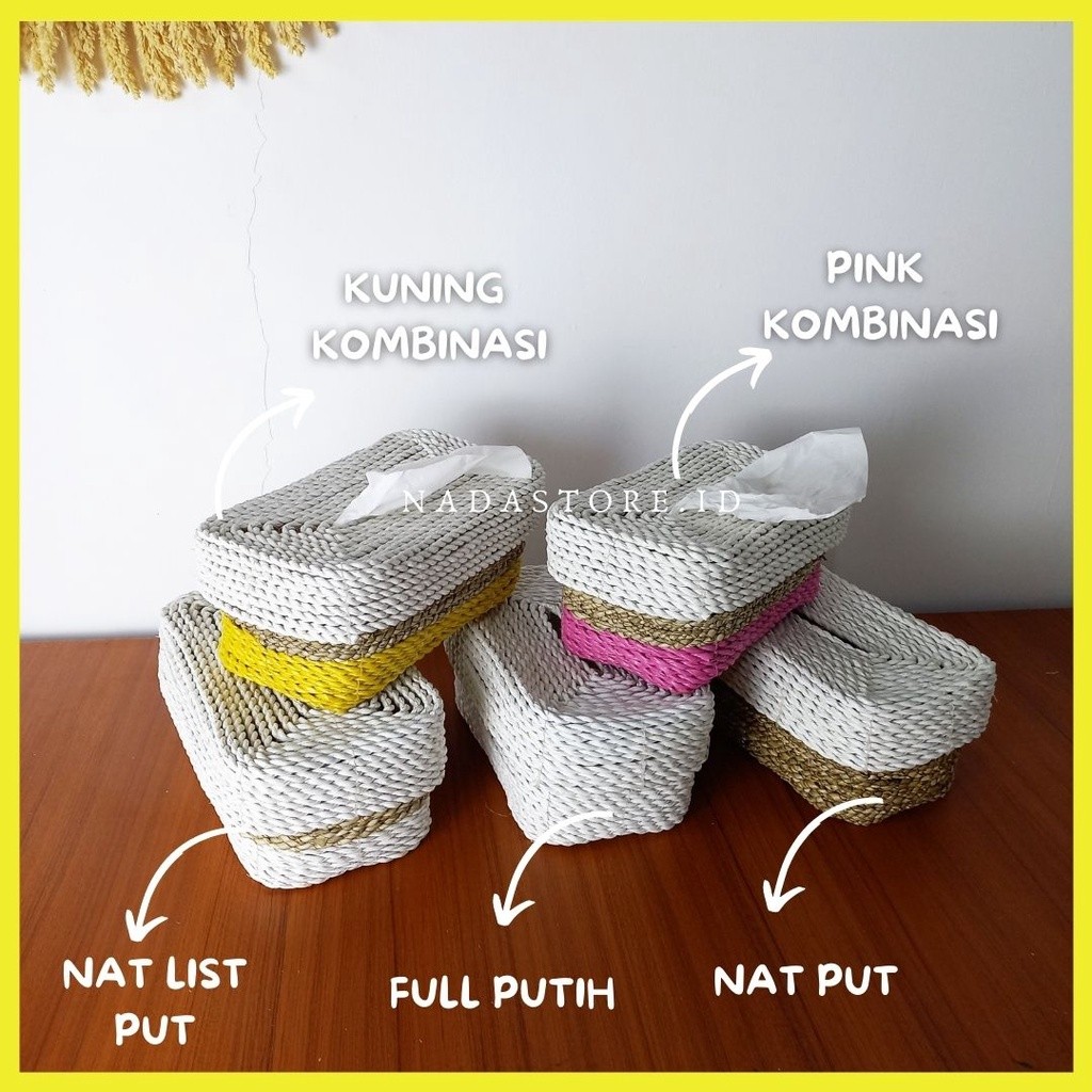 Tempat Tisu / Wadah Tisu Anyaman Seagrass Kombinasi Warna-Warni