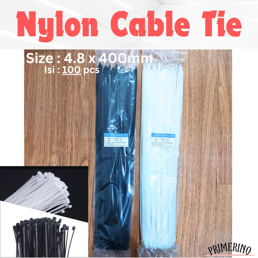 

Nylon Cable Ties 4.8 x 400 mm (40cm) Hitam Putih Pengikat Kabel Ties Cable TIs (100 pcs)
