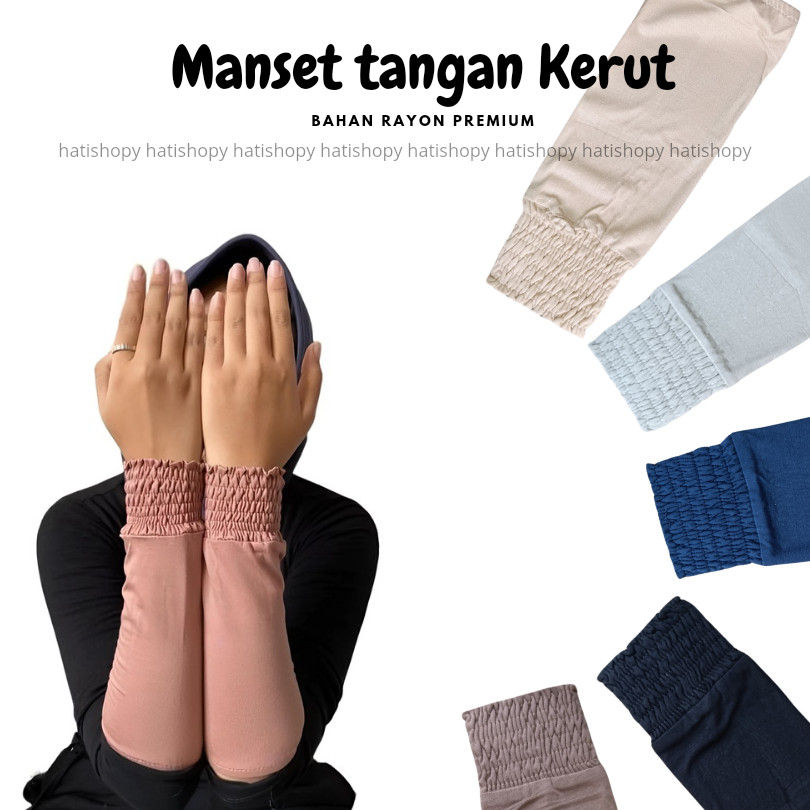 HATISHOPY - Manset Tangan Pendek Kerut Wanita / Manset tangan Smoke PendekBahan Kaos Rayon Premium /