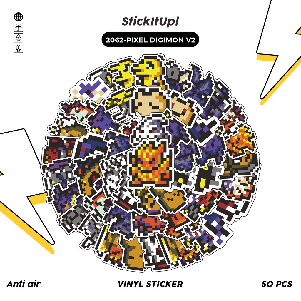

COD✨ 50 Pcs Stiker Pack PIXEL DIGIMON V2 Lucu Aesthetic Vynil Waterproof untuk Freebies Sticker Buku Journal Casing HP Laptop