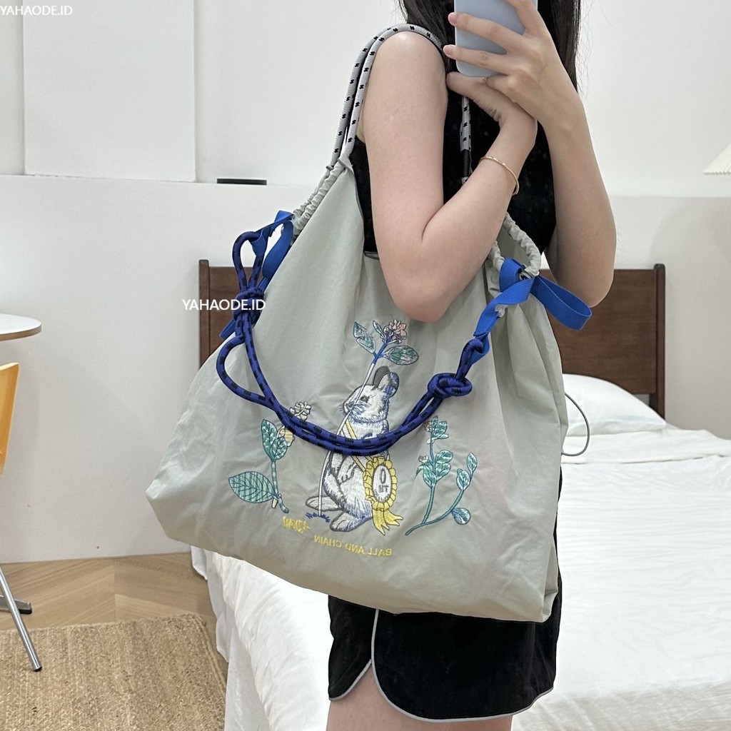 YAHAO-Tas Jinjing Tas Belanja Kain Nilon Tas Bahu Bordir Tas Selempang Nilon Ramah Lingkungan Berkap