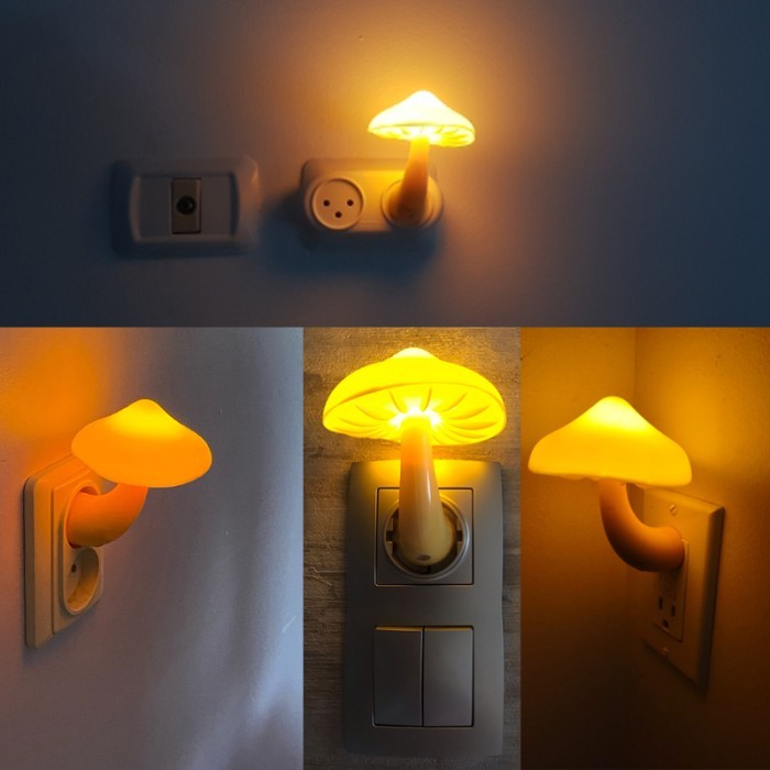 

Lampu Tidur Dekorasi LED Sensor Cahaya Gelap Terang 1W JAMUR Kuning