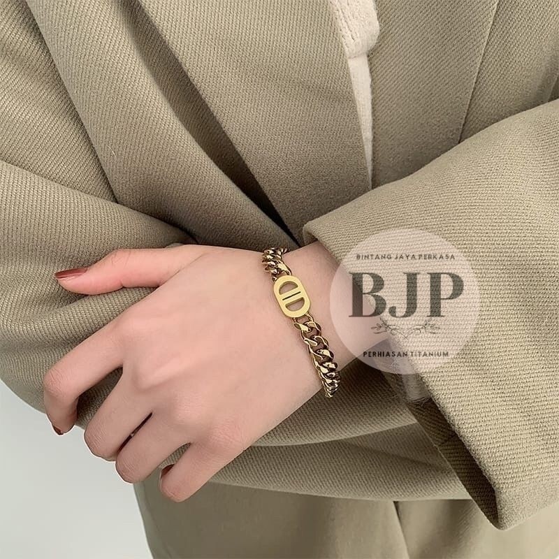 [BJP Titanium] Gelang titanium model rantai cd lapis emas 18k wanita pria gold TIDAK BERKARAT