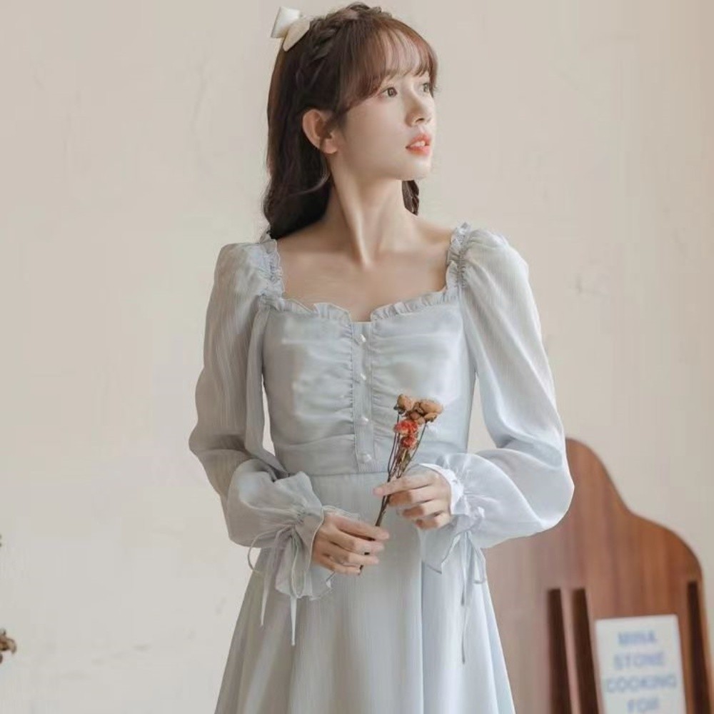 Dress prancis dress tangan panjang gaya prancis elegan K021