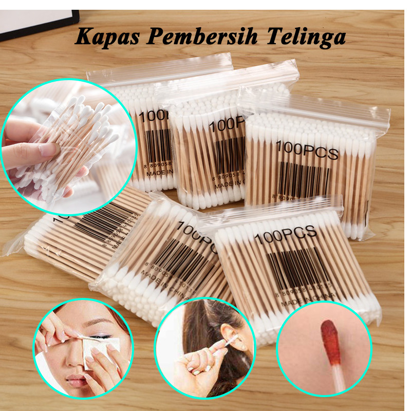 6 bungkus Cotton Buds Bambu 100 Pcs/bungkus / Cotton Bud Kayu / Cotton Bud