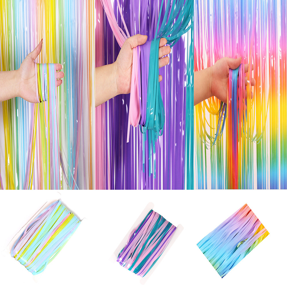 Rainbow Foil Fringe Curtain Macaron Curtains Photo Booth Backdrop for Baby Shower Wedding Birthday C