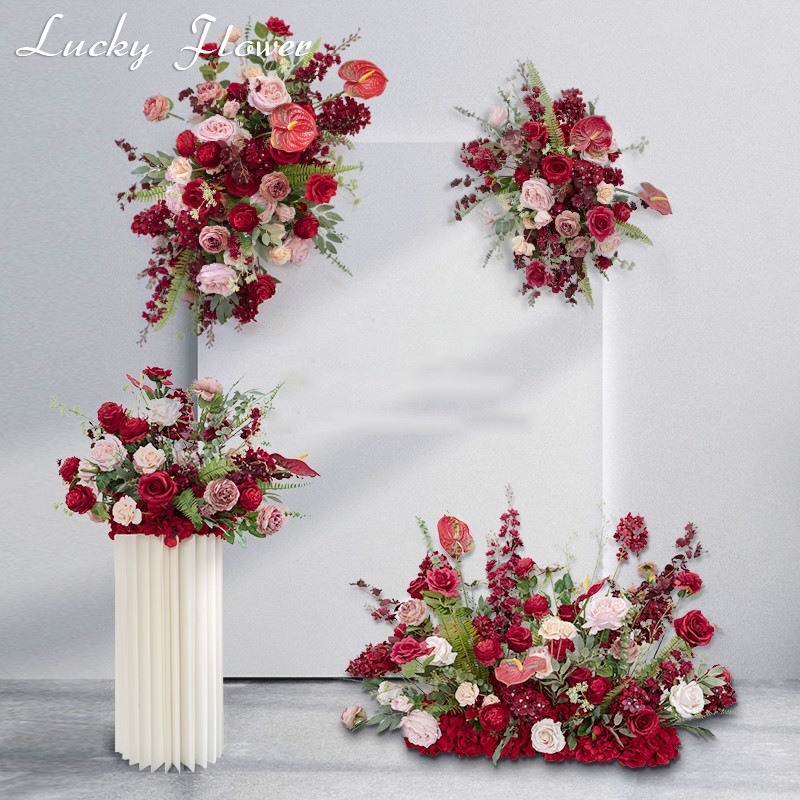 

Red Greenery Artificial Flowers Set Road Leading Flower Ball Wedding Decoration Flower Row Hanging flower Row Stage Arrangement