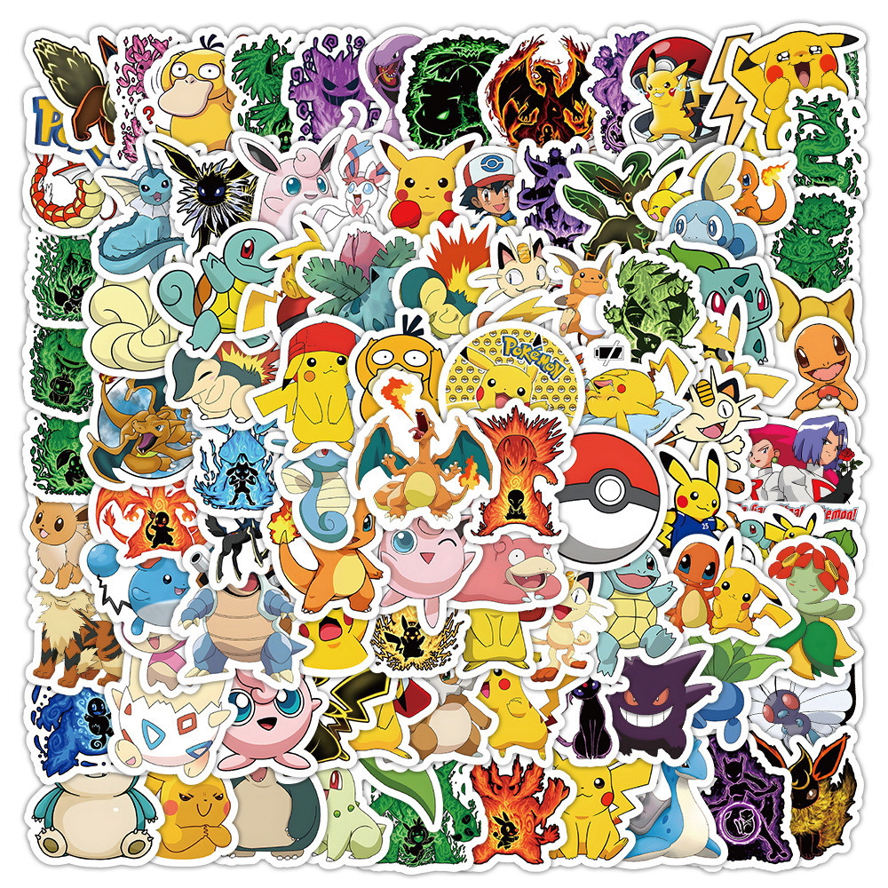 

100pcs Pokemon Cartoon Stickers For Kids Toy Cute Pocket Monsters Notebooks Waterproof Diy Decoration Sticker Supplies