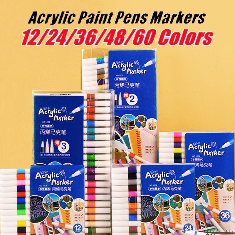 

Pena Spidol Akrilik 36/48/60 Warna Pena Pewarna Spidol Akrilik Sorot Perlengkapan Kantor
