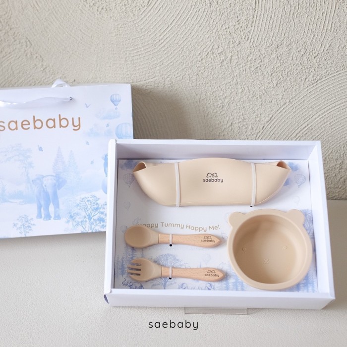

SAE - Hampers Bayi Feeding Set Silicone, Kado Lahiran Bayi - LILLABEAR CREAM