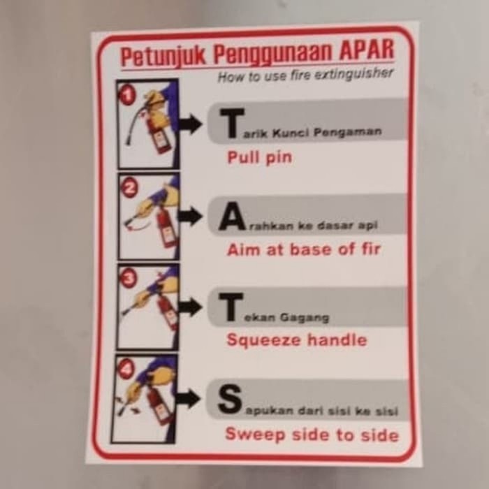 

AKRILIK STIKER K3 RAMBU SAFETY UK 20X25CM PETUNJUK PENGGUNAAN APAR #BISA CUSTOM KAKAK....