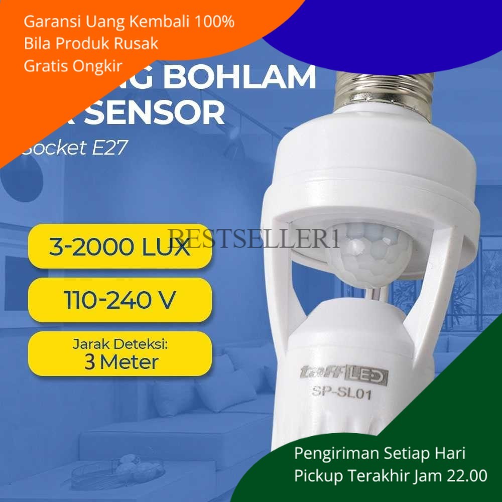 BS Fitting Lampu Sensor Gerak Pir Light Smart Listrik Terbaik Bohlam Socket Teras Sensor Timer Murah