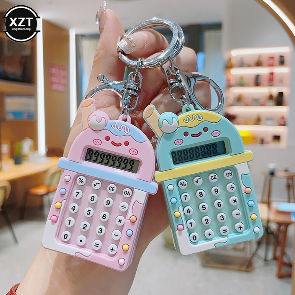 

Mini Portable Keychain Calculator Cute Cookies Style Ultra-thin Button Battery Creative Candy Color Calculator for School Kid