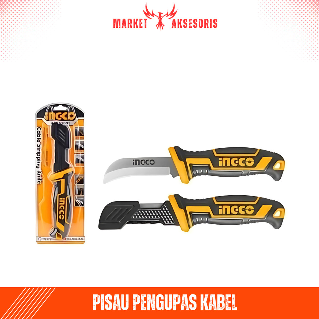 Pisau Bengkok INGCO HPK82001 Kupas Pengupas Kabel Cable Stripping Knife Curved Blade 8" Alat Potong 