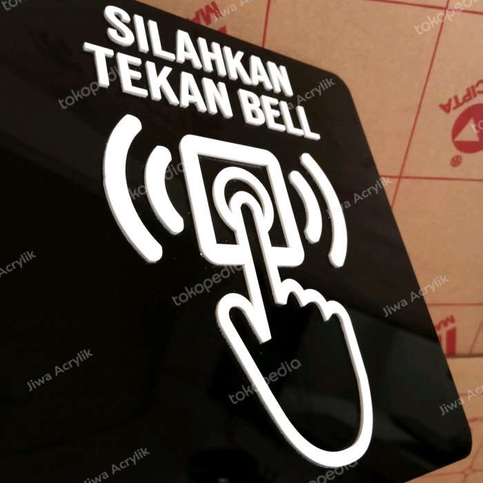 

Silahkan Tekan Bell Sign In Acrylik Timbul - Hitam + Putih, 15x15 cm