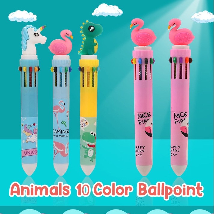 

Joi.Street - Animals Multicolor 10 Color Ballpoint, Pulpen Isi 10 Warna Motif Karakter Hewan Lucu, Bolpoin Multiwarna