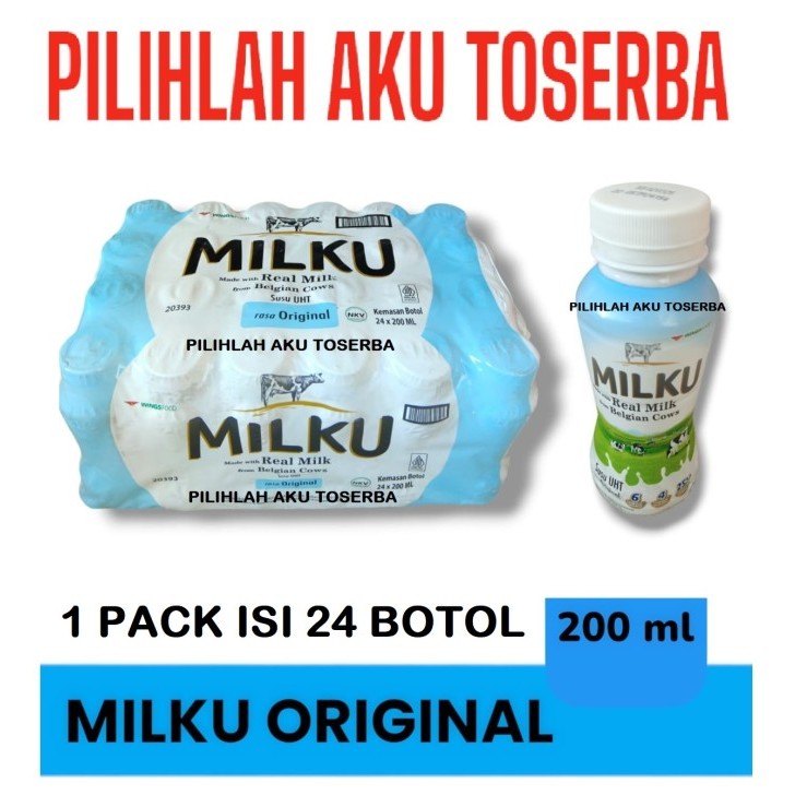 

MILKU Susu UHT Rasa ORIGINAL 200 ml - ( 1 PACK isi 24 btl )