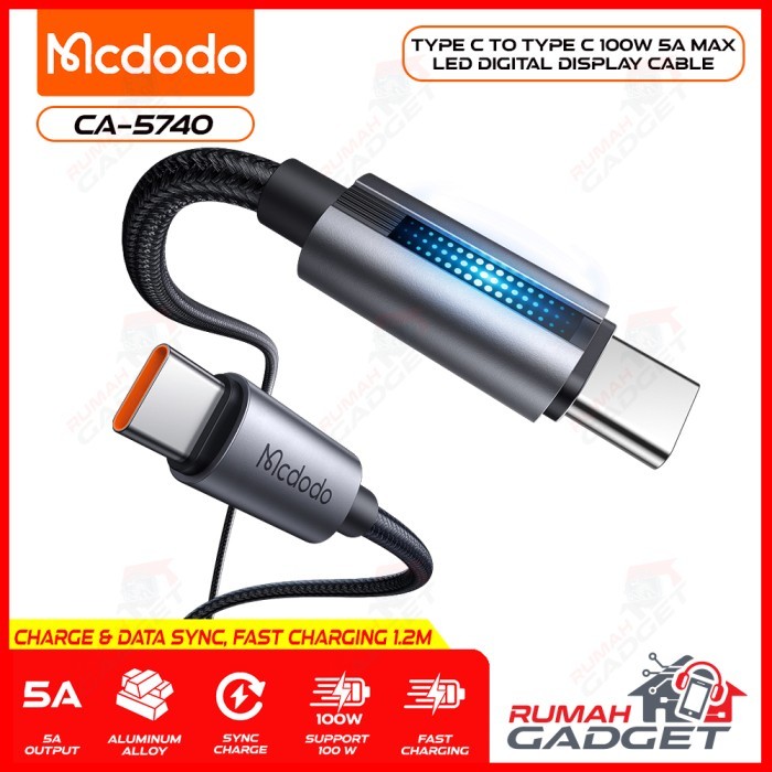 MCDODO - CA-5740 - 100W - USB-C to USB-C Cable With Breathing Light 100W 5A MAX PD Fast Charge 1.2m