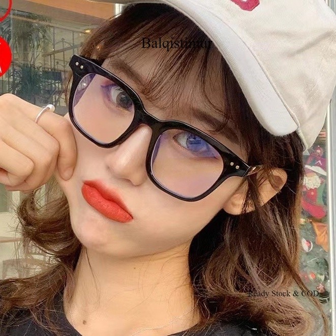 KACA MATA LUCU MERAH MUDA ANTICAHAYA BIRU KACAMATA WANITA SASTRA RETRO BINGKAI BESAR COCOK UNTUK DEK