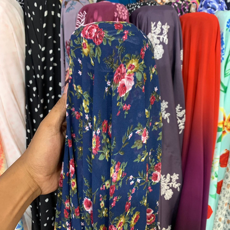 kain - kain bahan motif - kain ceruty - kain ceruty babydoll - kain ceruty motif bunga navy