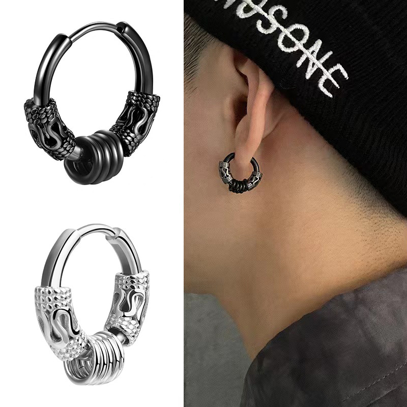 Beeggttd Anting-anting Stainless Steel Anting Pola Naga Anting Pola Naga Yang Mendominasi Gesper Tel