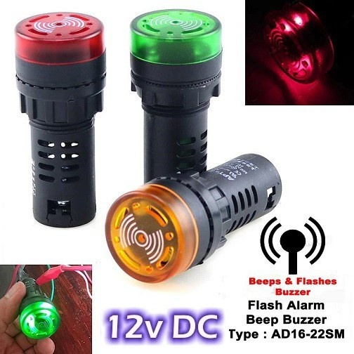 Pilot Buzzer 12VDC 12 Volt DC Flash Buzzer AD16 22mm 22SM LED Light Pilot Lamp Beeper Alarm Signal