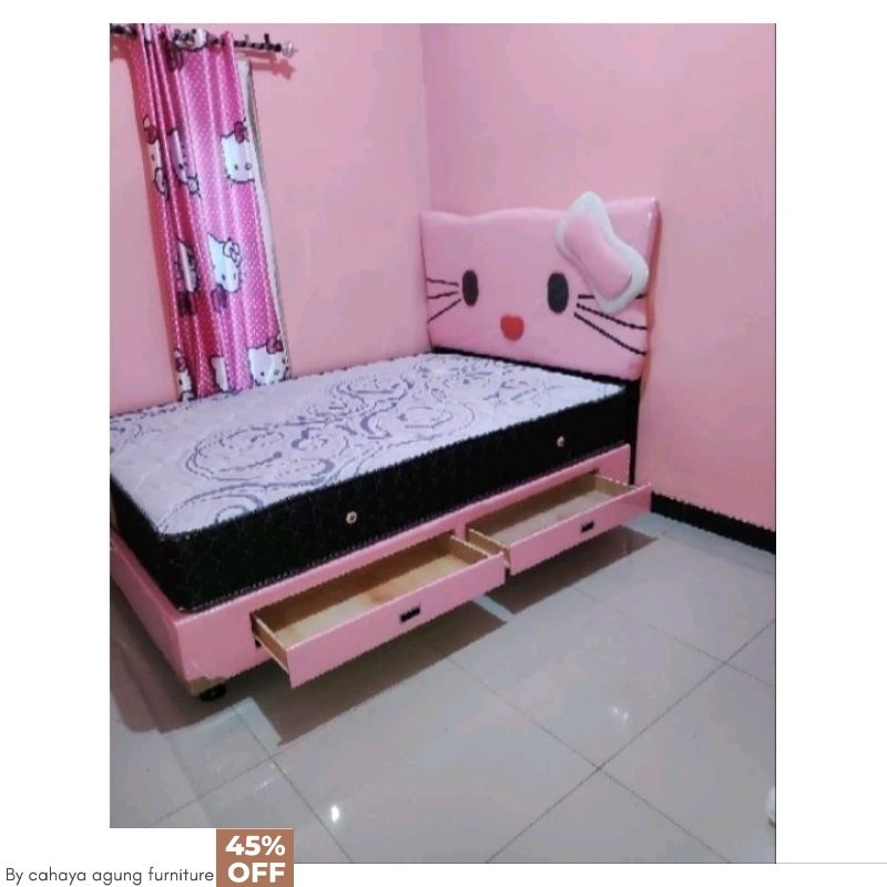 tempat tidur divan karakter anak hello kitty plus laci tanpa kasur