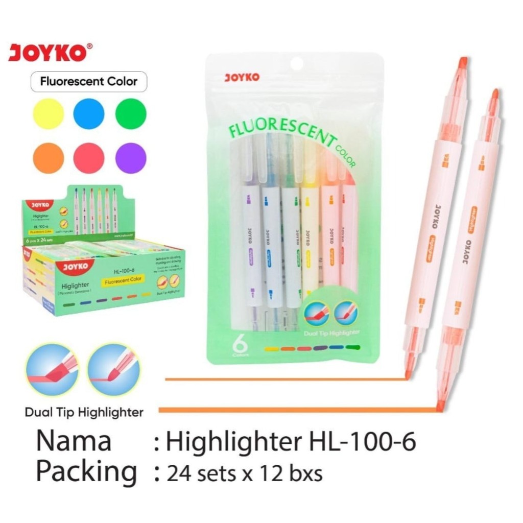 

Highlighter Joyko HL-100-6 Sachet Soft Tip HL1006