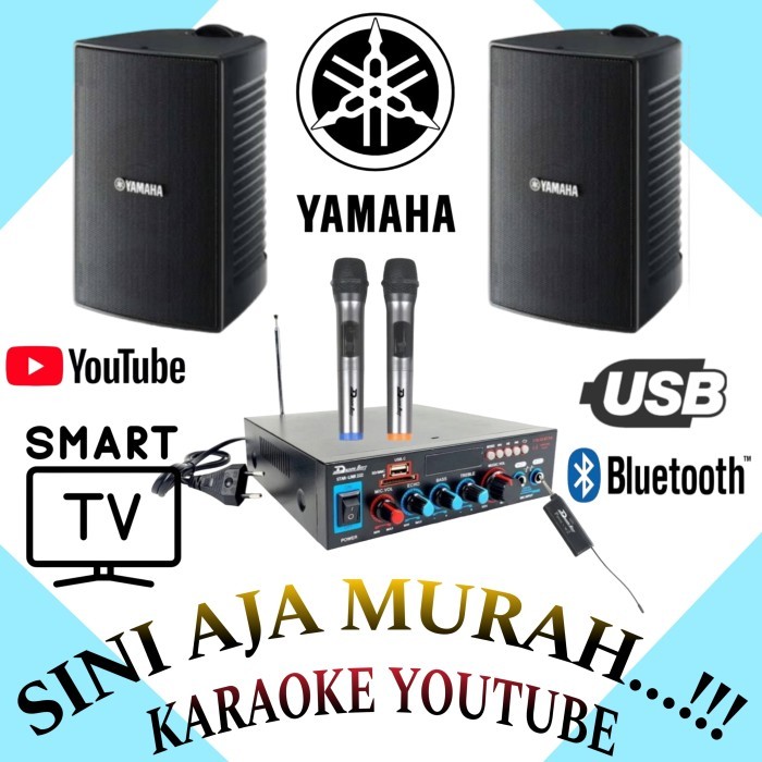 Original Karaoke Set Mini Speaker Yamaha 4 Inch, Amplifir Karaoke Smart TV, 2 Mic Wireless..