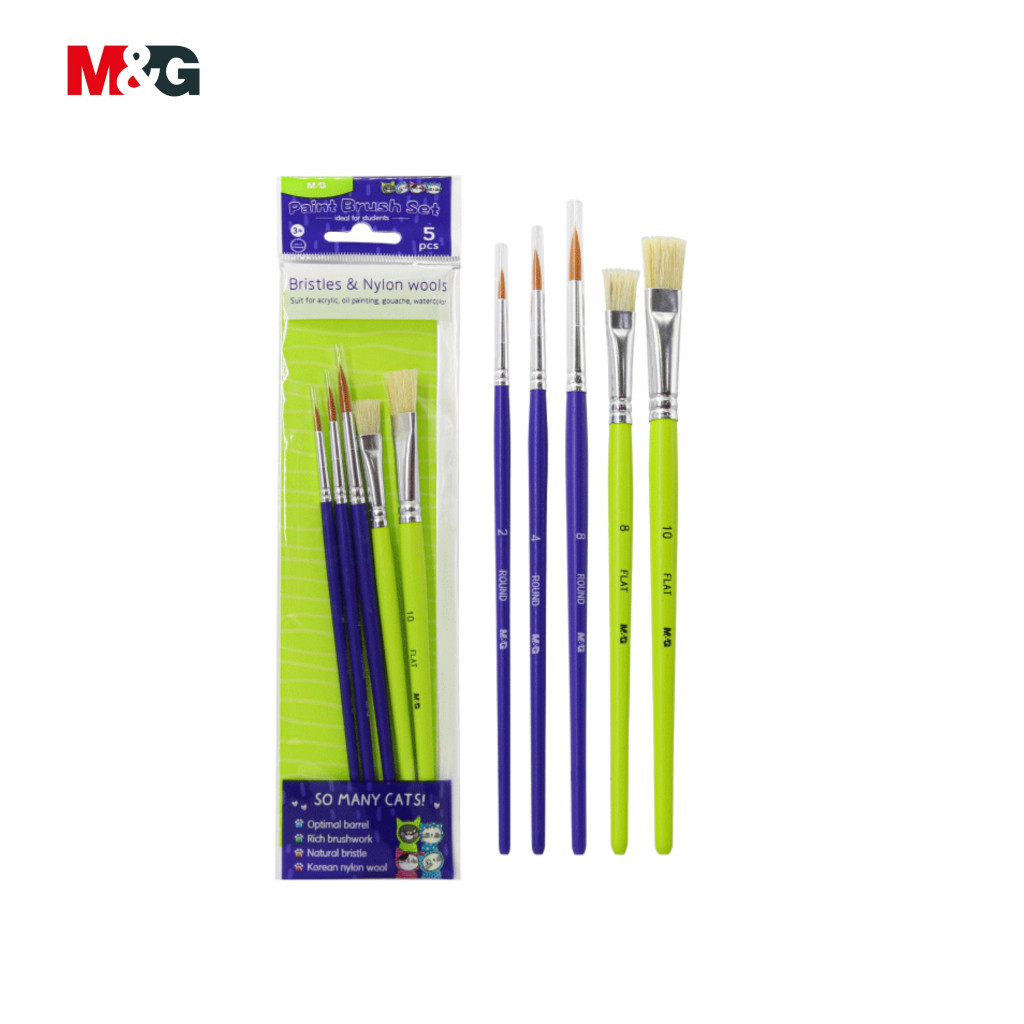 

Kuas Lukis Set M&G Paint Brush 5 in 1 Include Flat & Round Bristies & Nylon #ABH978C9