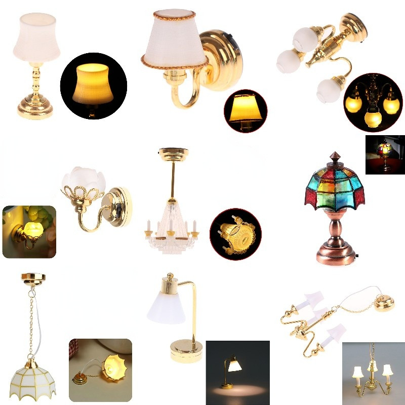 Doll House Pendant Light Doll House Accessories Micro LED Wall Light Mini 3 Arm Ceiling Lamp Chandel