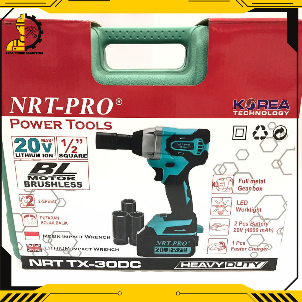 BOR CORDLESS / BOR BATERAI 20 V BRUSHLESS IMPACT WRENCH SQUARE TX 30 DC NRT-PRO