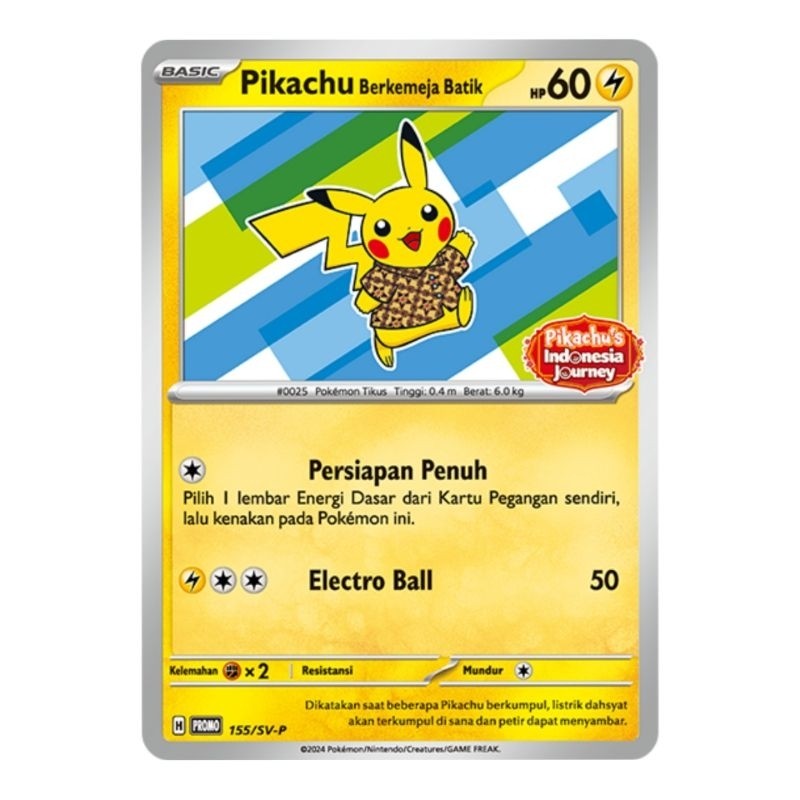 RS67YT PIKACHU'S INDONESIA JOURNEY Yogyakarta TCG Card Kartu Pokemon Pikachu Berkemeja Batik STARYU