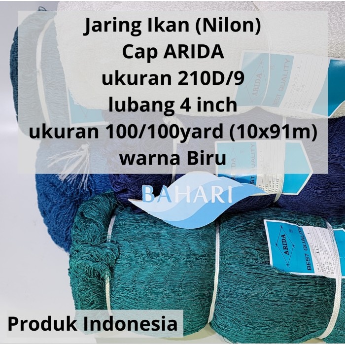 Jaring Ikan Arida Nilon 210D/9 lubang 4" ukuran jaring 100/100yard (Nylon Multifilamen Net benang D9