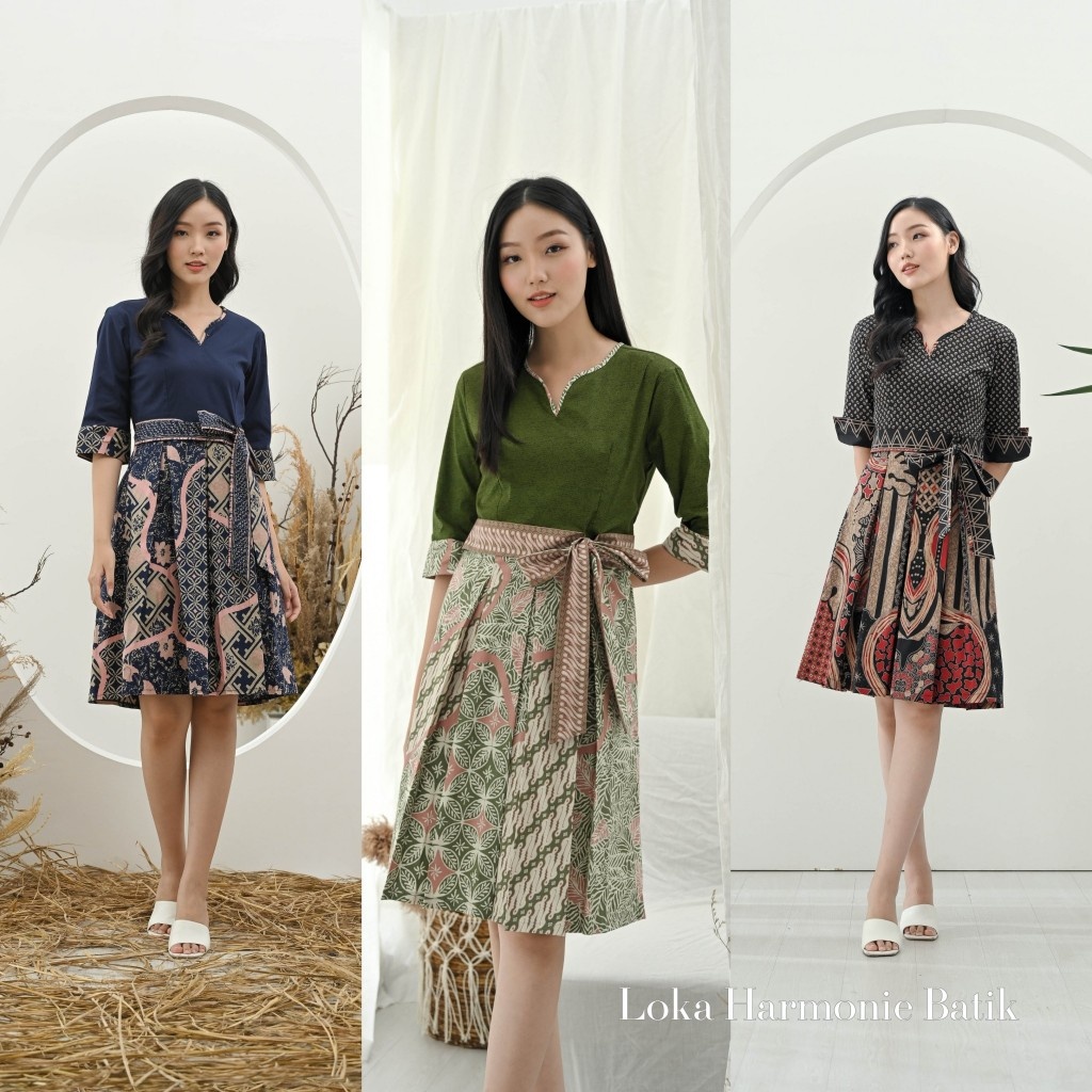 263 - Dress Batik Wanita Pesta - Baju Atasan Dress Kemeja Batik Keluarga Pasangan Couple Anak Modern